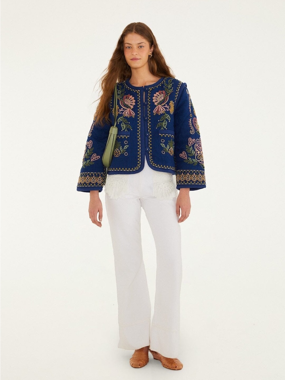 FARM RIO Blue Embroidered Pockets Richelieu Jacket - Picture 4 of 4